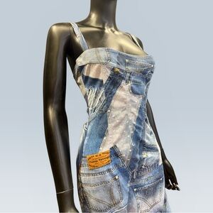 Chiara Ferragni Bodycon Mini Dress Interlock Cotton Denim Print